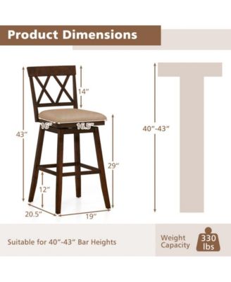 29 in Swivel Bar Height Stool Set of 2 with Linen Upholstered Seat and Curved Backrest