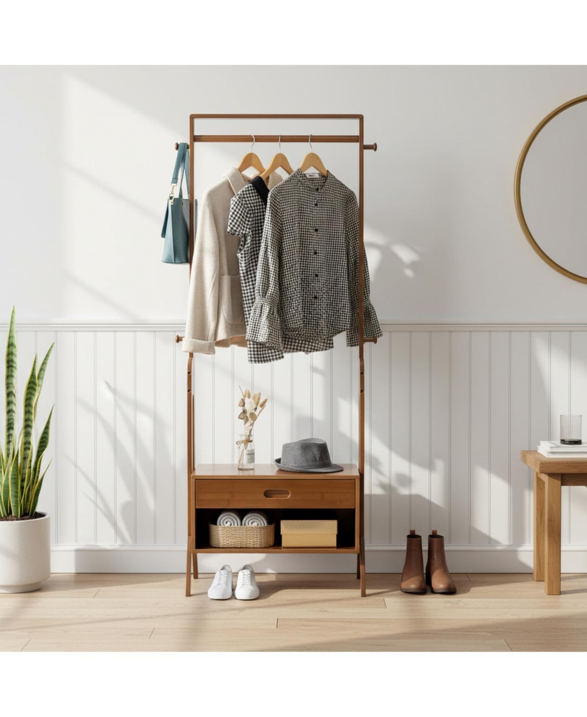 Yigii Freestanding Hall Tree Entryway Bench Coat Rack Storage Wood