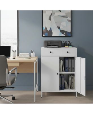 Metal Storage Cabinet Garage 2 Drawers Adjustable Shelf Locking Short Office Home