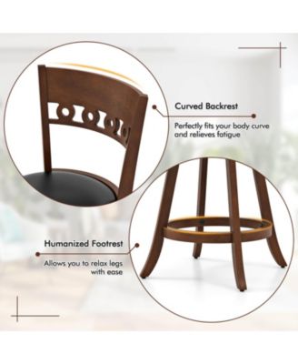 4PCS 24.5'' Counter Height Bar Chairs Swivel Bar Stools w/ Rubber Wood Frame