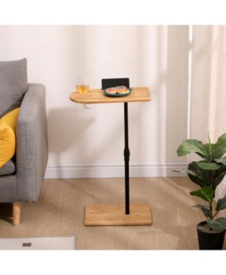 Adjustable Bamboo C-Shaped Couch Tray Table Coffee Table with Oval and Rectangle Design