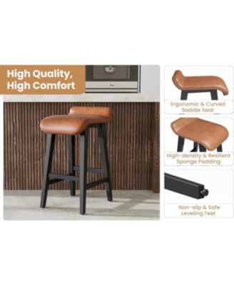 Set of 4 Modern 26.2" Counter Height Bar Stools, Upholstered Kitchen Stools with Wood Legs