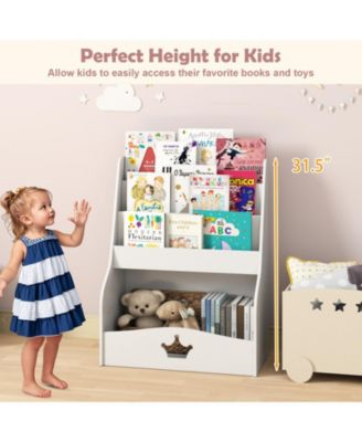 4-Tier Kids Bookshelf with Shelves and Compartment for Toddlers
