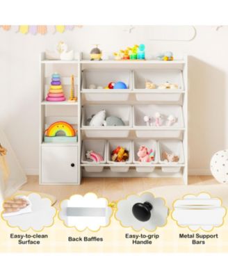 Kids Toy Storage Bookshelf with Open Shelves and Single-Door Cabinet