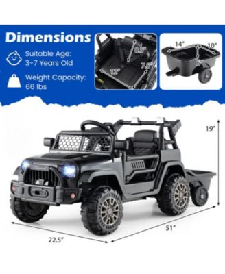 Kids 12V Ride On Car Truck with Trailer, Battery Powered Ride On Toy