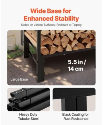 4 ft Firewood Rack with Waterproof Cover Outdoor Log Holder 400lb Max Capacity