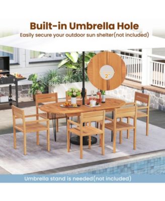 71 in Teak Wood Patio Dining Table for 6 with Sturdy Metal Frame