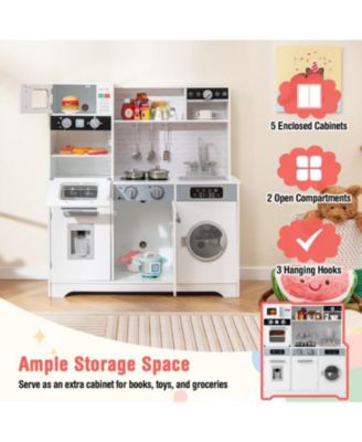 Pretend Play Kitchen Wooden Toy Set with Real Lights and Sounds