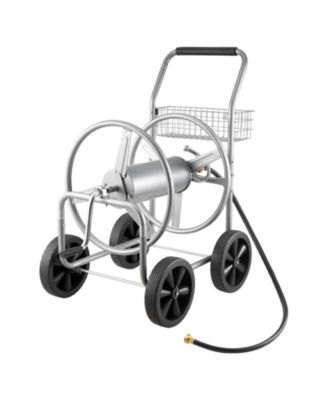 Mobile Steel Hose Reel Cart with Storage Basket Holds Up to 250 ft of Hose