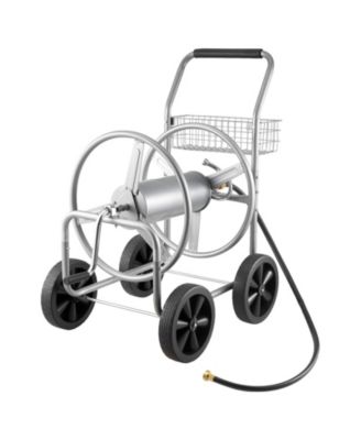 Mobile Steel Hose Reel Cart with Storage Basket Holds Up to 250 ft of Hose