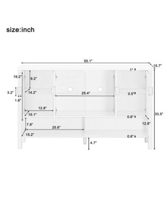55" Modern Sideboard Buffet Cabinet, 4 Doors Storage Cabinet with Open Shelf, Adjustable Shelves and Double Hooks for Kitchen, Living Room