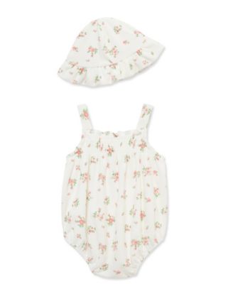 Baby Girls' Embroidered Romper and Hat, 2-Piece Set