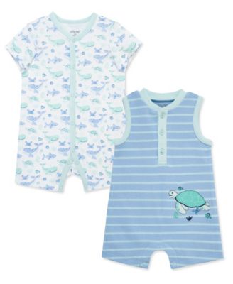 Baby Boys' Sea life Short-Sleeve and Sleeveless Romper, 2-Pack 
