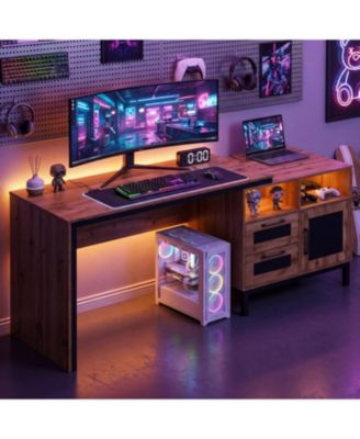 71 Inch  Office Desk with Drawers and Open Storage Shelves