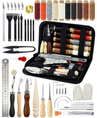 7-in-1 Leather Working Tools Beginners Kit Waxed Thread Groover Awl Stitching Punch Leathercraft Gifts