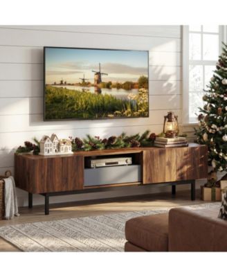 Modern Mid Century TV Cabinetfor TVs  with Drawer-Walnut