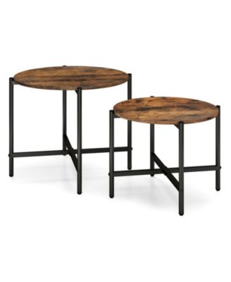 Nesting Round Coffee Table Set of 2 Metal Frame