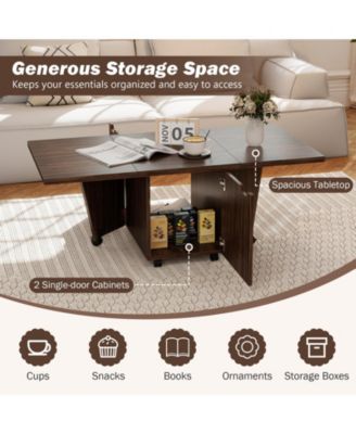 Foldable Extendable Coffee Table with Storage Cabinet