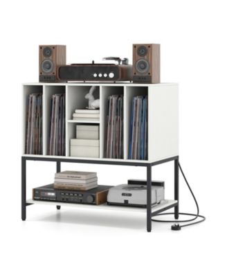 Record Player Stand with Charging Station and Six Vinyl Compartments