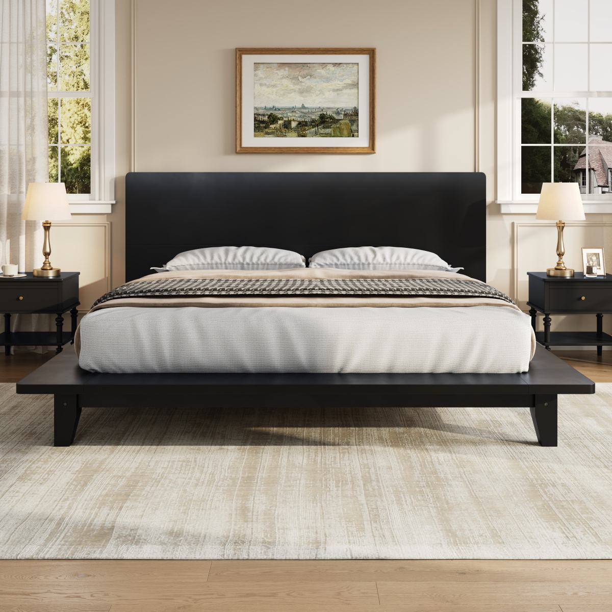Streamdale Furniture Platform Bed Frame with Headboard , Wood Slat Support, King