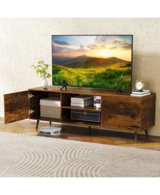 TV Stand with Power Outlets and Adjustable Shelf for 60 Inch TVs-Rustic