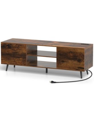 TV Stand with Power Outlets and Adjustable Shelf for 60 Inch TVs-Rustic