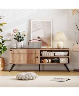 TV Stand for TVs up to 55 Inch Mid Century Modern Entertainment Center with Storage Cabinet-Oak