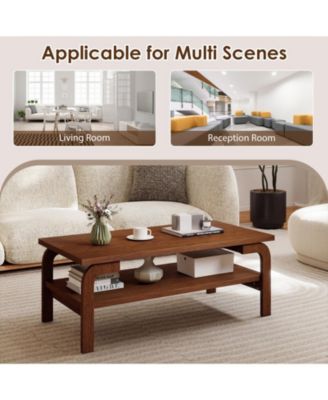 47 in Mid-Century Rectangular Coffee Table with Open Storage for Living Room