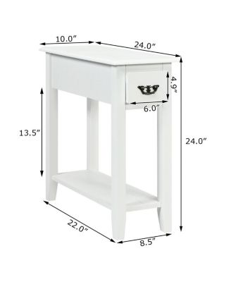 Set of 2 Ultra-Slim Sofa Side End Tables with Drawer and Open Shelf