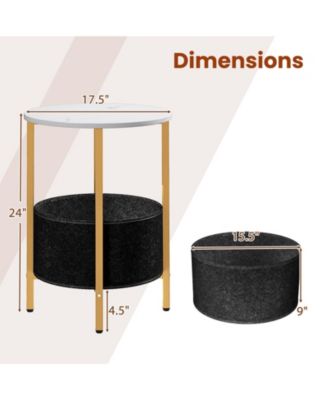 Round 2-Tier End Table with Removable Fabric Basket and Metal Frame, 17.5 in