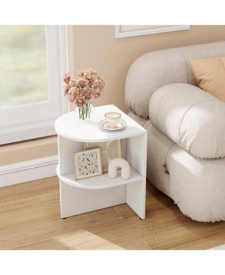 Half Round End Table with Two Open Shelves for Small Spaces, 15 x 15 x 19 in