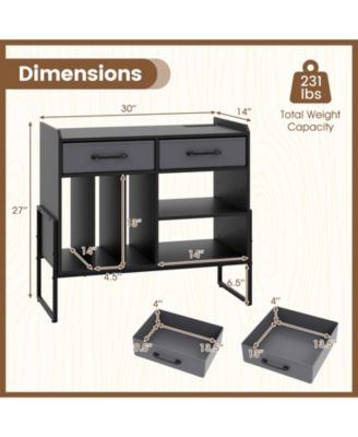Large Mid-Century Record Player Stand with Charging Station and Vinyl Cabinet, 30 x 14 x 27 in