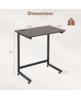 C-Shaped Mobile End Table with Wheels and Built-In Phone Slot, 23.5 x 15.5 x 26 in