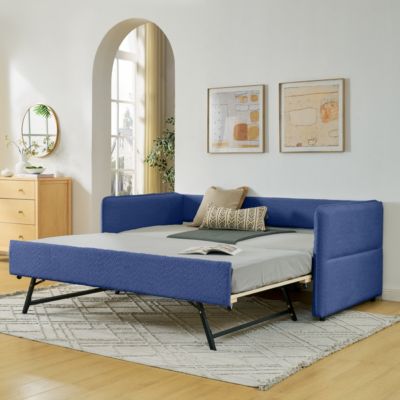 Boucle Daybed w/ Twin Trundle Sofa Bed