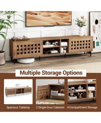 TV Stand for TVs  with 2 Doors and Storage Cabinets-Walnut