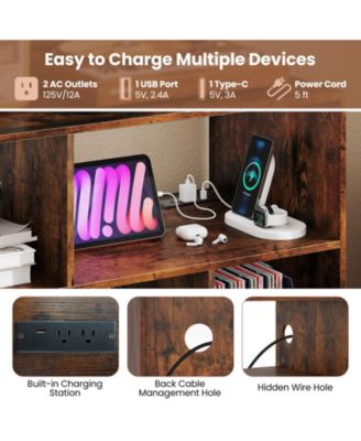 40 in Record Player Stand with Charging Station and Open Display Shelves