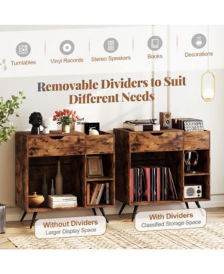 Record Player Stand with Power Outlet and Vinyl Storage Cubby, 31.5 x 16 x 31 in