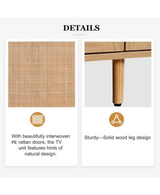 Rattan TV Stand for TVs , Media Console, Entertainment Center with 2 Drawers, 2- Open Shelves and Storage Cabinet for Living Room