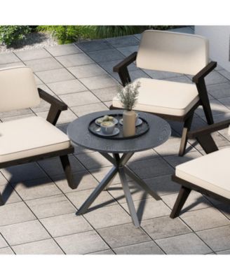 33.5 in Round Outdoor Patio Bistro Table with Wood-Like Metal Top