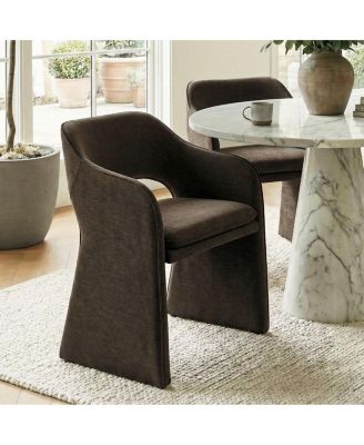 Set of 2 Chenille Dining Chairs, 19-Inch Seat Height Armchairs