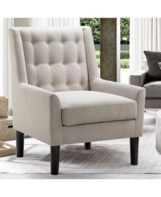 Velvet Button-Tufted Accent Chair with Ergonomic Back and Solid Wood Legs