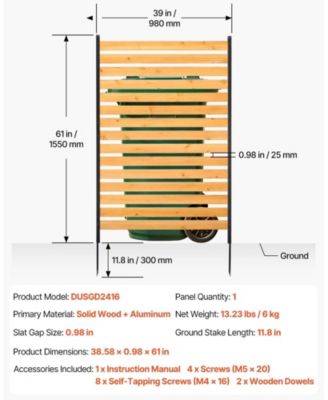 Wood Privacy Screen 39in x 61in 1-Panel Outdoor Fence for Garden and Pool Area