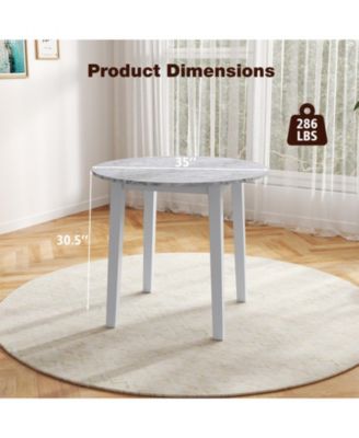35 in Round Marble-Textured Dining Table with Rubber Wood Legs