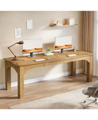 Solid Wood 2-Person Desk, 79-Inch Extra Long Desk, Double Computer Writing Table, Farmhouse Large Table Writing Workstation