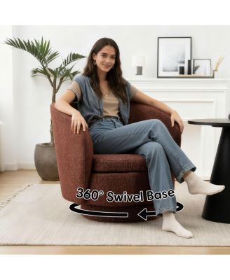 30.5 Swivel Barrel Accent Chair, Textured Fabric Round Armchair, 1 Pc