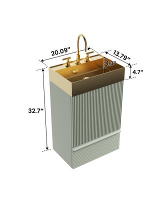 20" Freestanding Bathroom Vanity with Metal Vessel Sink, Modern Striped Cabinet with Drawer for Small Spaces