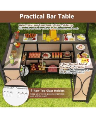  FT Grill Gazebo Set with 2 Bar Stools, Bar Table and Double Roof Canopy