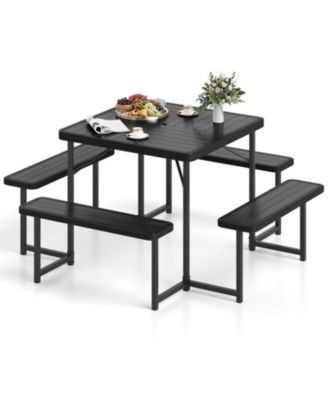 Square HDPE Outdoor Picnic Table and 4-Bench Set for 4-8 People