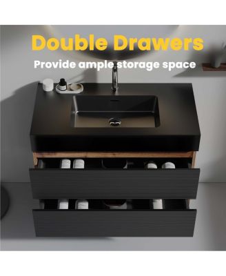 Wall Mounted Bathroom Vanity with Sink, Double Soft Close Drawers, Floating Mid Century Modern Storage