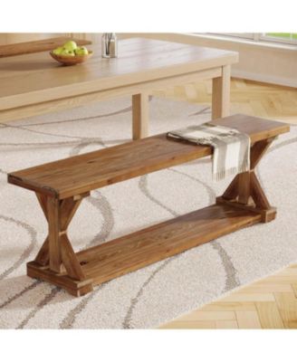 Solid Wood Dining Bench, Rustic Farmhouse Bench for Dining Table, 2-Tier Wooden Storage Seat